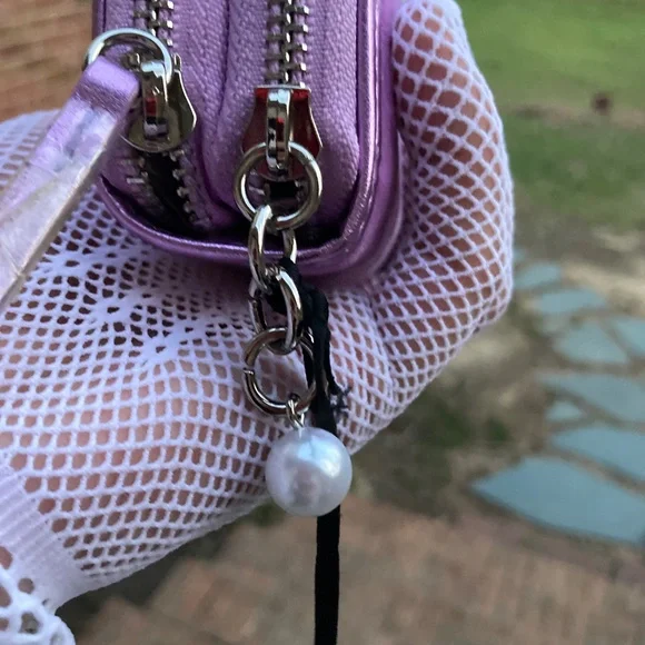 Juicy Couture String of Pearls Double Medium Zip Around Metallic/Velvet Wallet - Picture 8 of 14